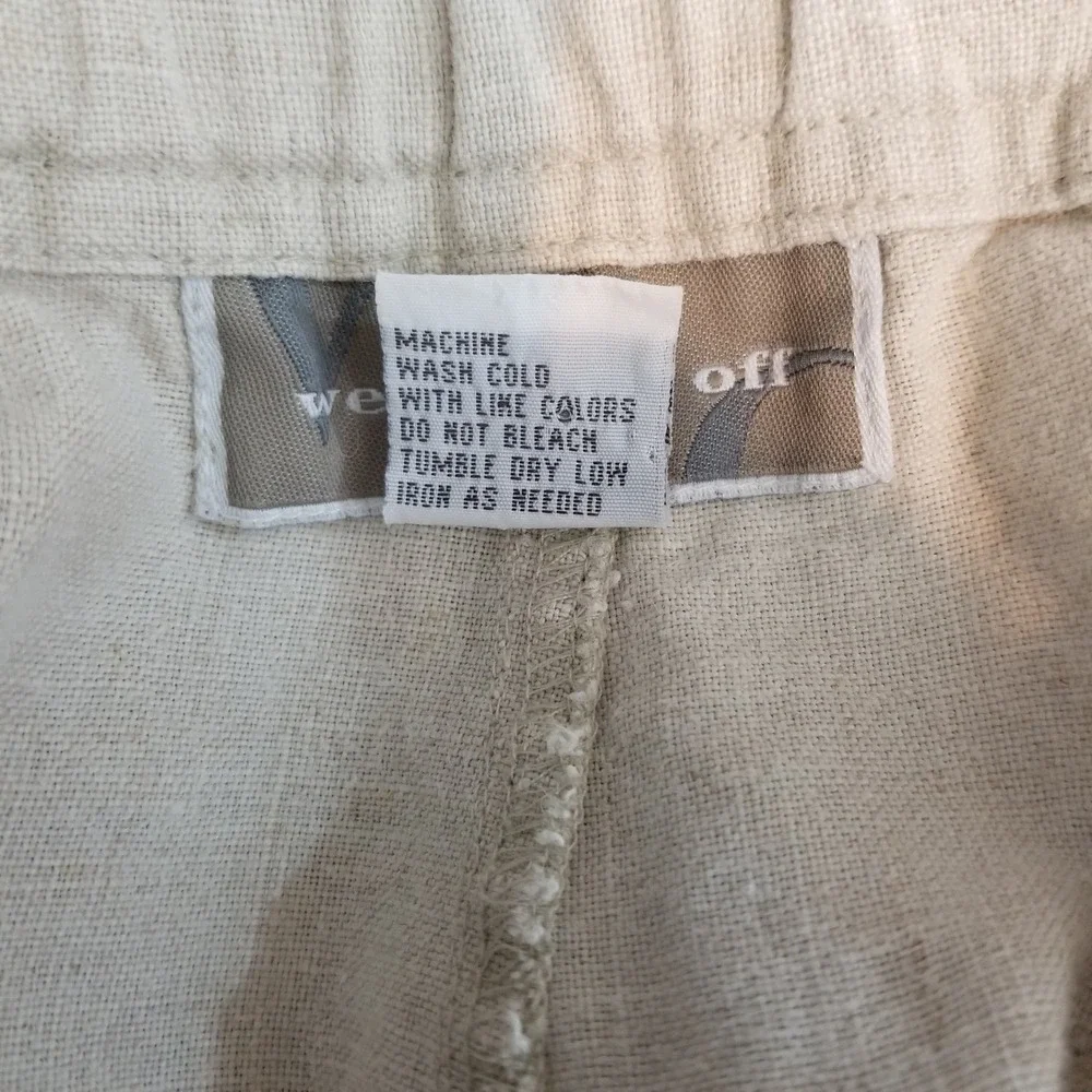 Weekendz Off Pants Mens L Beige Linen Drawstring Casual Relaxed Beach Cruise
